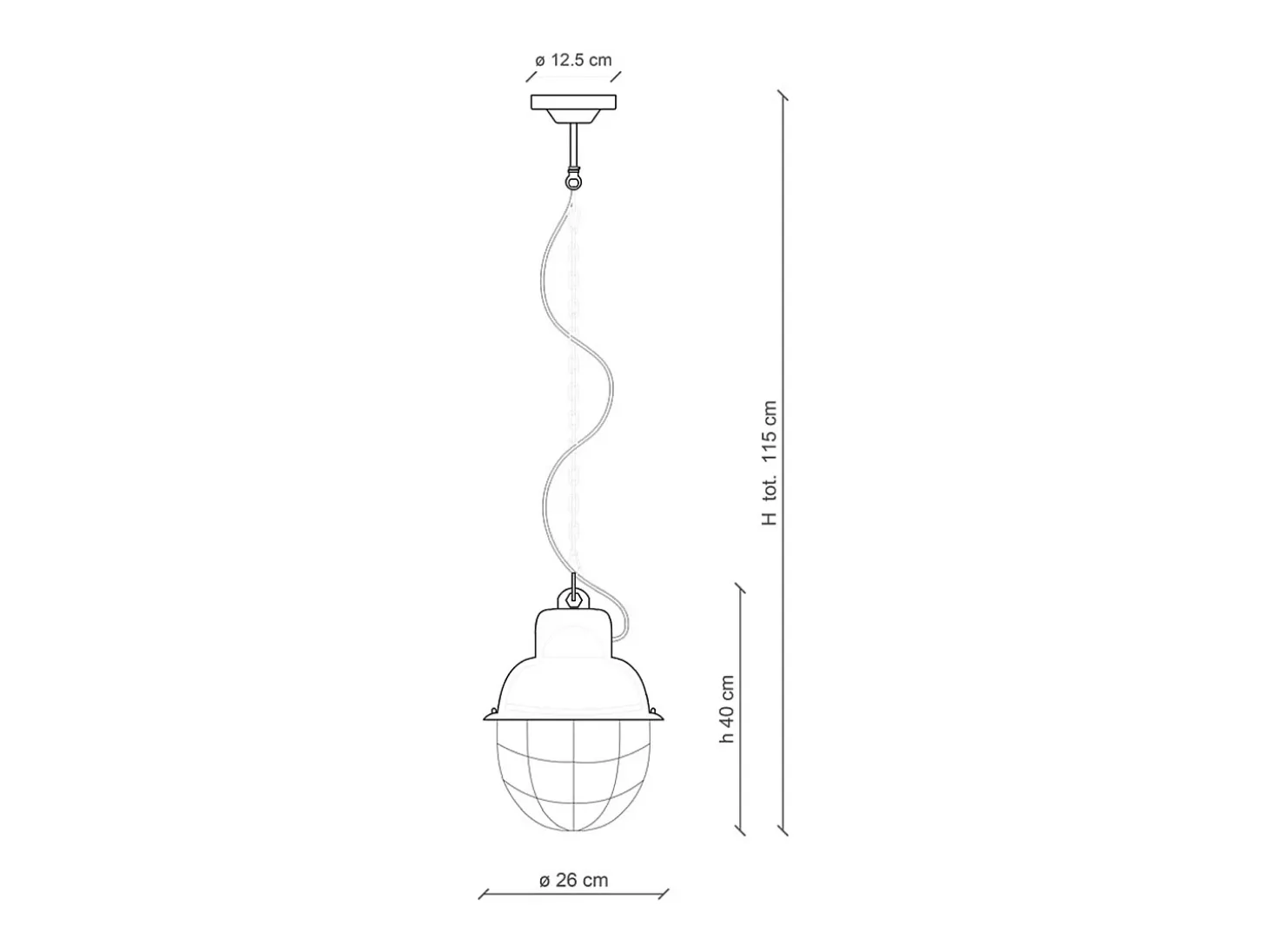 Lampadario Industrial Ferro E Ceramica Con Rete Vintage Nero 1 Luce E27 26Cm