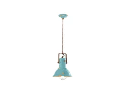 Lampadario Industrial Ferro E Ceramica Vintage Azzurro 1 Luce E27 23Cm