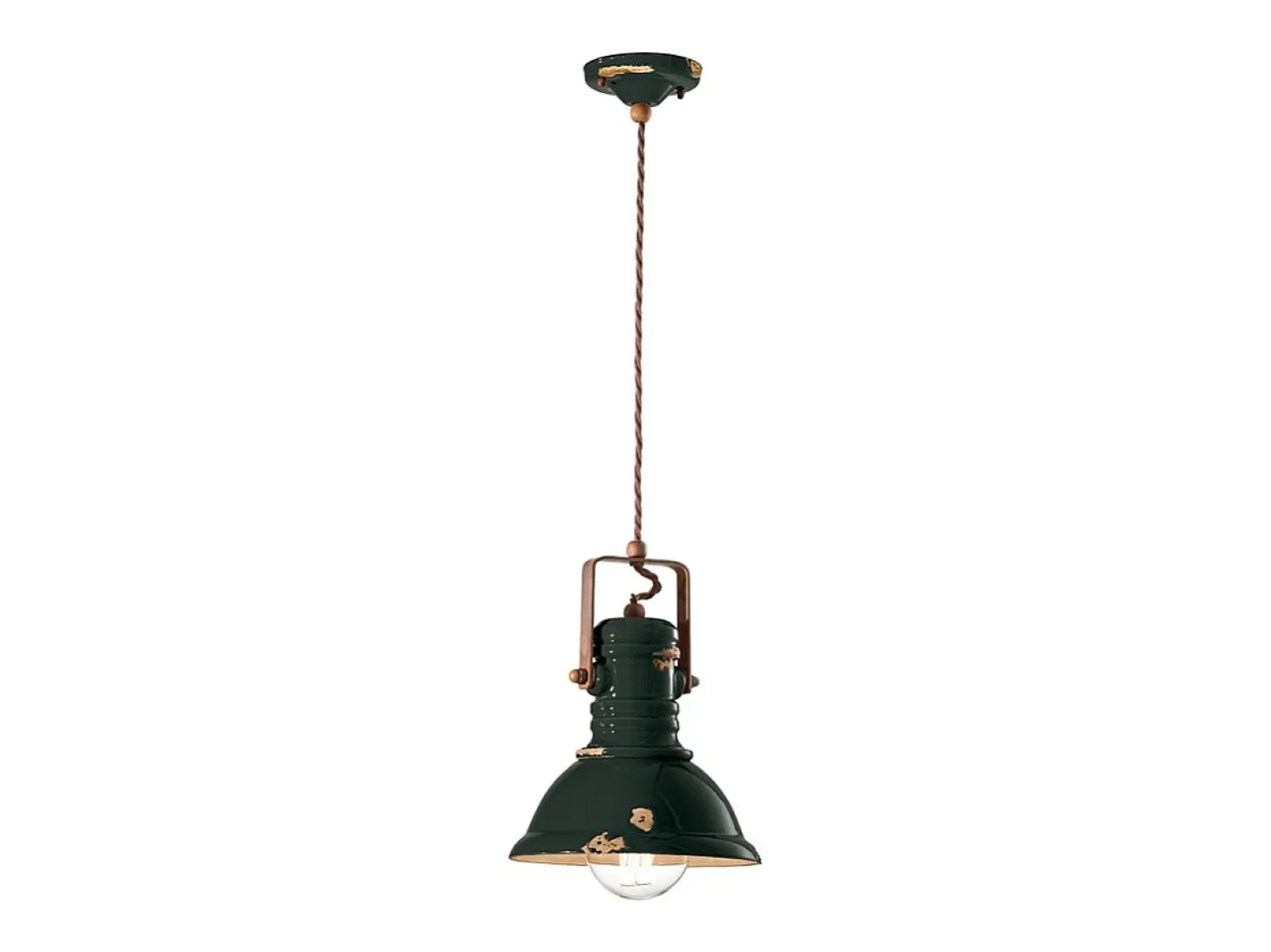Lampadario Industrial Ferro E Ceramica Vintage Nero 1 Luce E27 23Cm