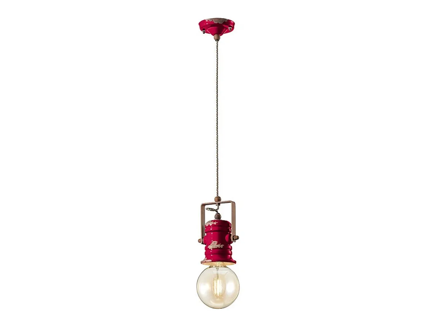 Lampadario Industrial Minimal Urban Ferro Ceramica Vintage Bordeaux 1 Luce E27
