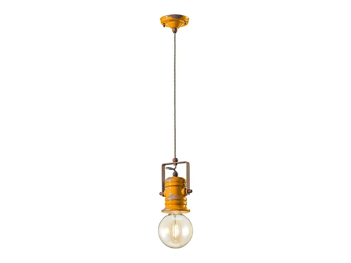 Lampadario Industrial Minimal Urban Ferro E Ceramica Vintage Giallo 1 Luce E27
