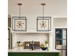 Lampadario Industrial Nordico Aros Acciaio Nero Ottone 12 Luci E14