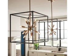 Lampadario Industrial Nordico Aros Acciaio Nero Ottone 12 Luci E14
