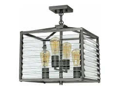 Lampadario Industrial Nordico Louvre Acciaio Canna Di Fucile Vetro 4 Luci E27