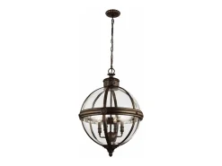 Lampadario Industrial Nordico Adams Acciaio Bronzo Inglese Vetro 4 Luci E14