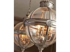 Lampadario Industrial Nordico Adams Acciaio Nichel Antico Vetro 3 Luci E14
