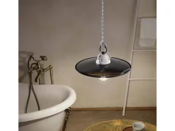 Lampadario Industrial Potenza Ferro E Ceramica Nero Diam. 30Cm 1 Luce E27