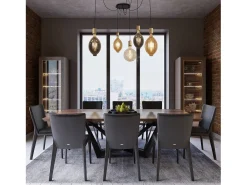 Lampadario Industrial-Nordico Spinoso Acciaio Nero Marrone 5 Luci E27