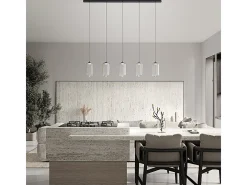 Lampadario Lineare Contemporaneo Hunter Alluminio Nero Vetro 5 Luci Led 5W 3000K