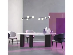 Lampadario Minimal Balance In Metallo Oro 6 Luci E Diffusori Sferici Bianchi