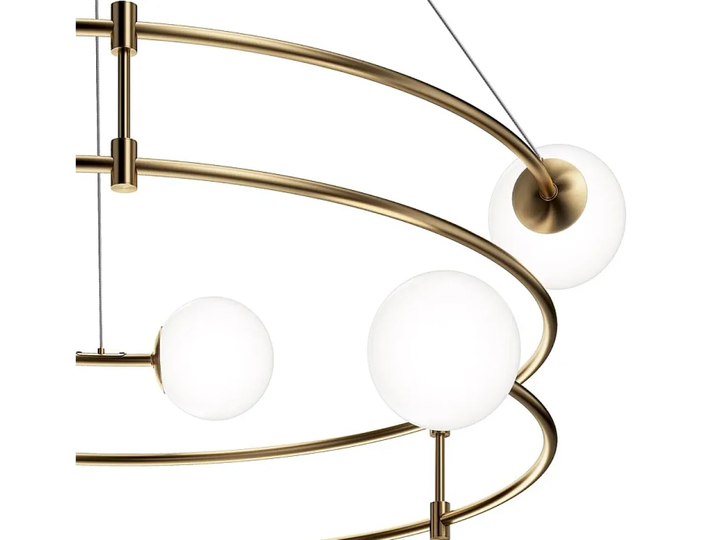 Lampadario Minimal Balance In Metallo Oro 6 Luci E Diffusori Sferici Bianchi