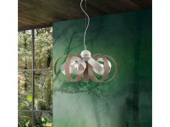 Lampadario Moderno 5 Luci Cerchi Ferro Bianco e Tortora Serie Bolla