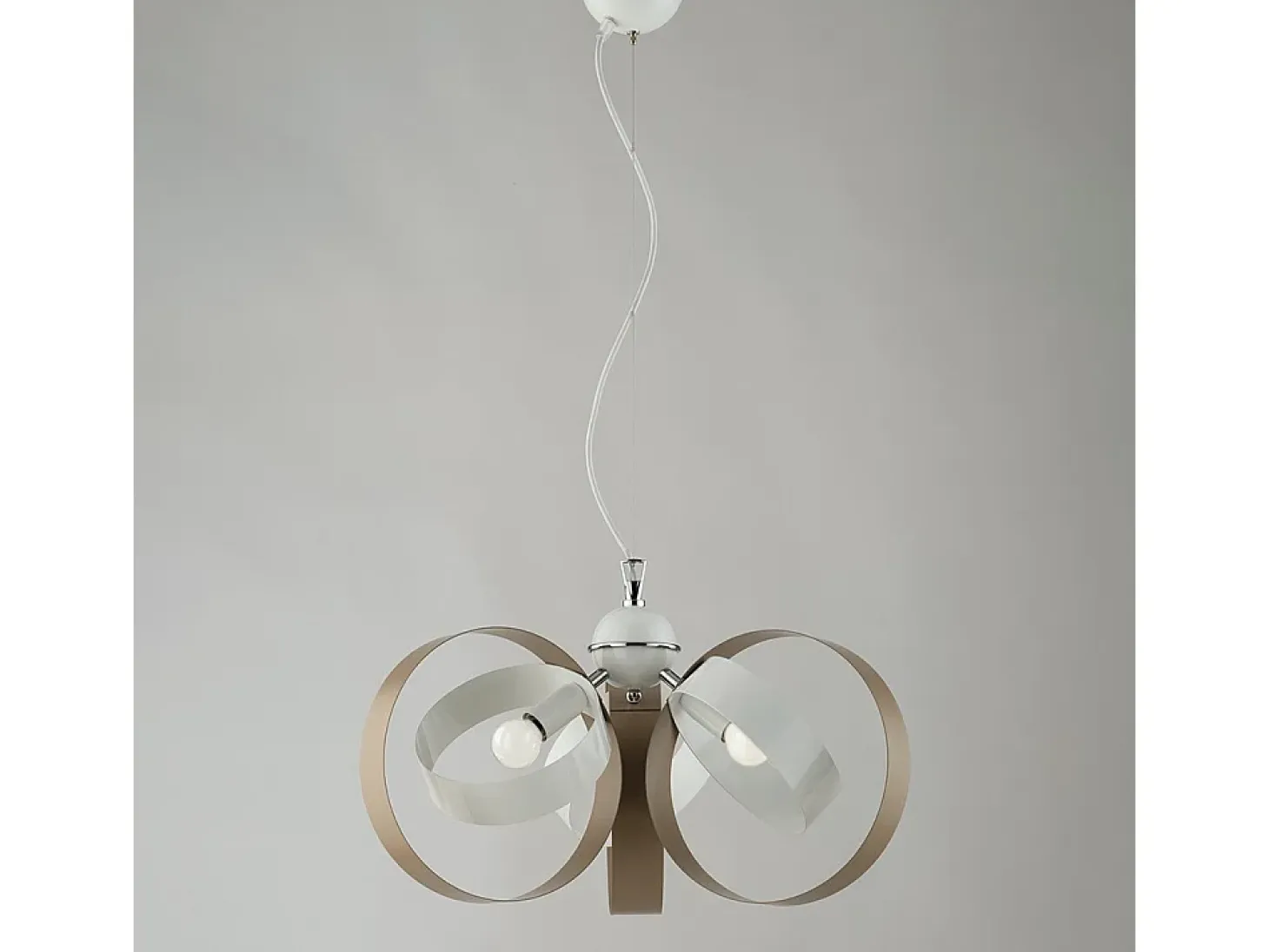 Lampadario Moderno 3 Luci Cerchi Ferro Bianco e Tortora Serie Bolla