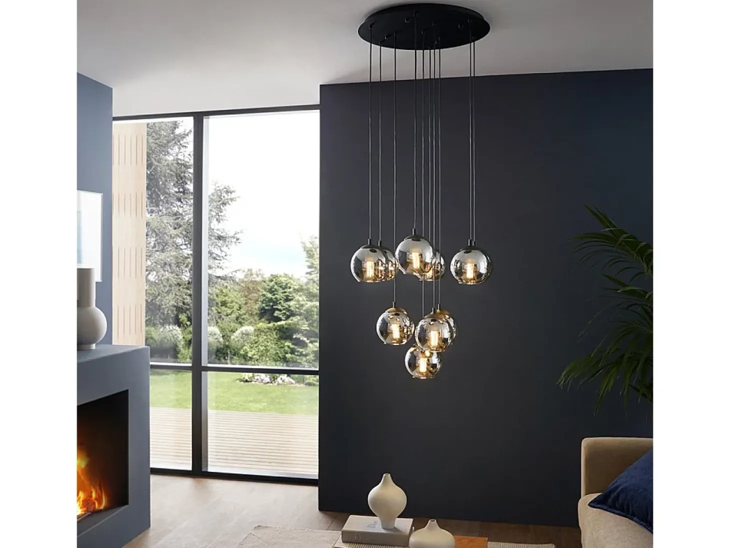 Lampadario Moderno Ariscani 10 Luci Acciaio Nero