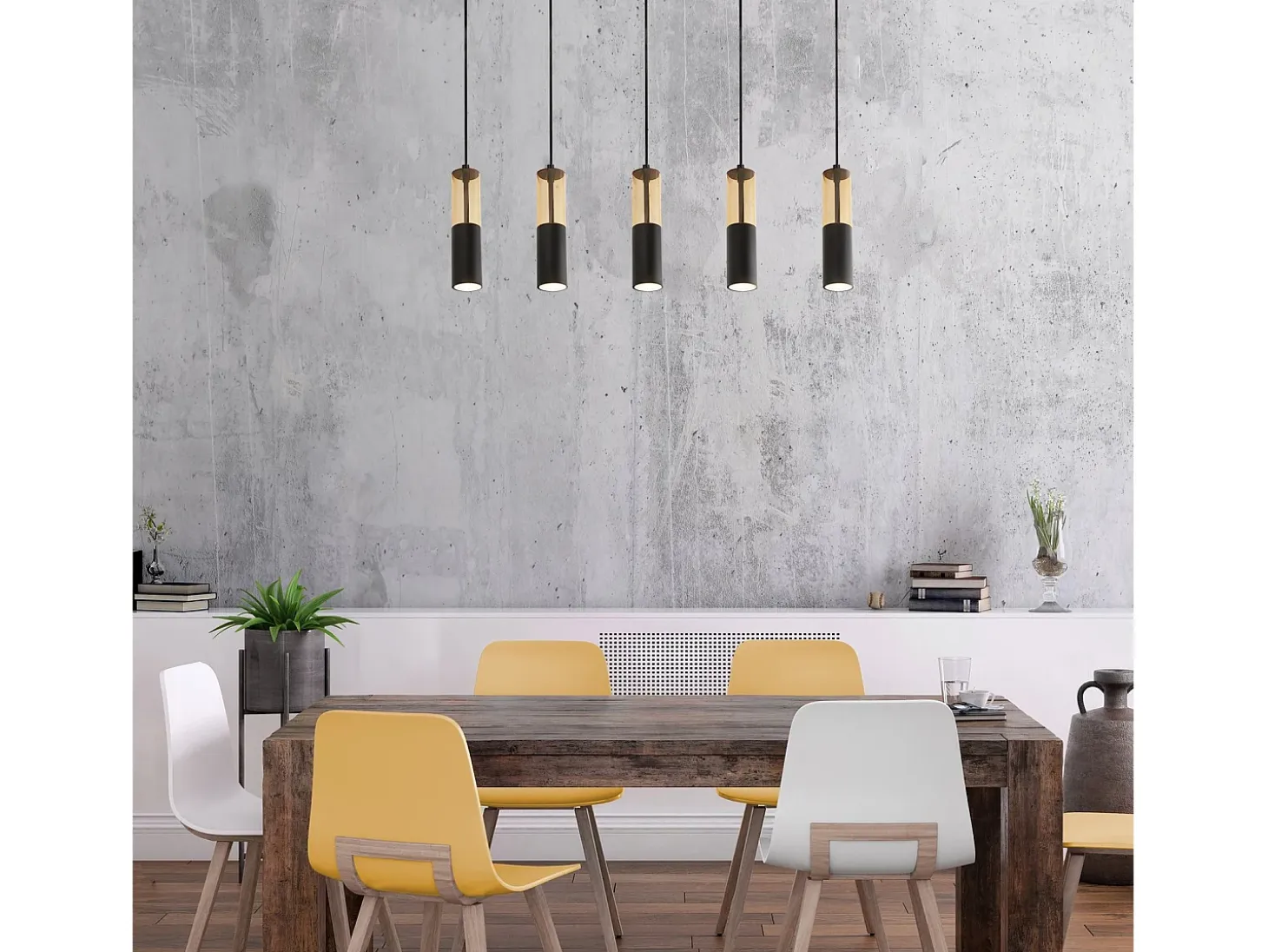 Lampadario Moderno Merrygold Acciaio Nero Ambra 5 Luci Gu10