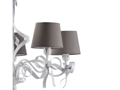 Lampadario Shabby Chic Lucy Bianco 5 Luci Paralumi Tortora BeLight