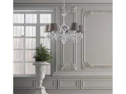 Lampadario Shabby Chic Lucy Bianco 5 Luci Paralumi Tortora BeLight
