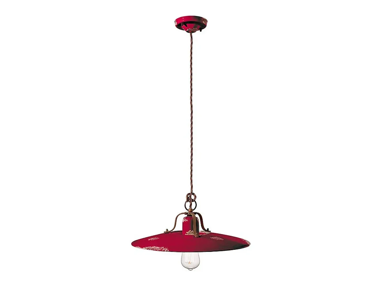 Lampadario Vintage Country Ferro E Ceramica Bordeaux 1 Luce E27