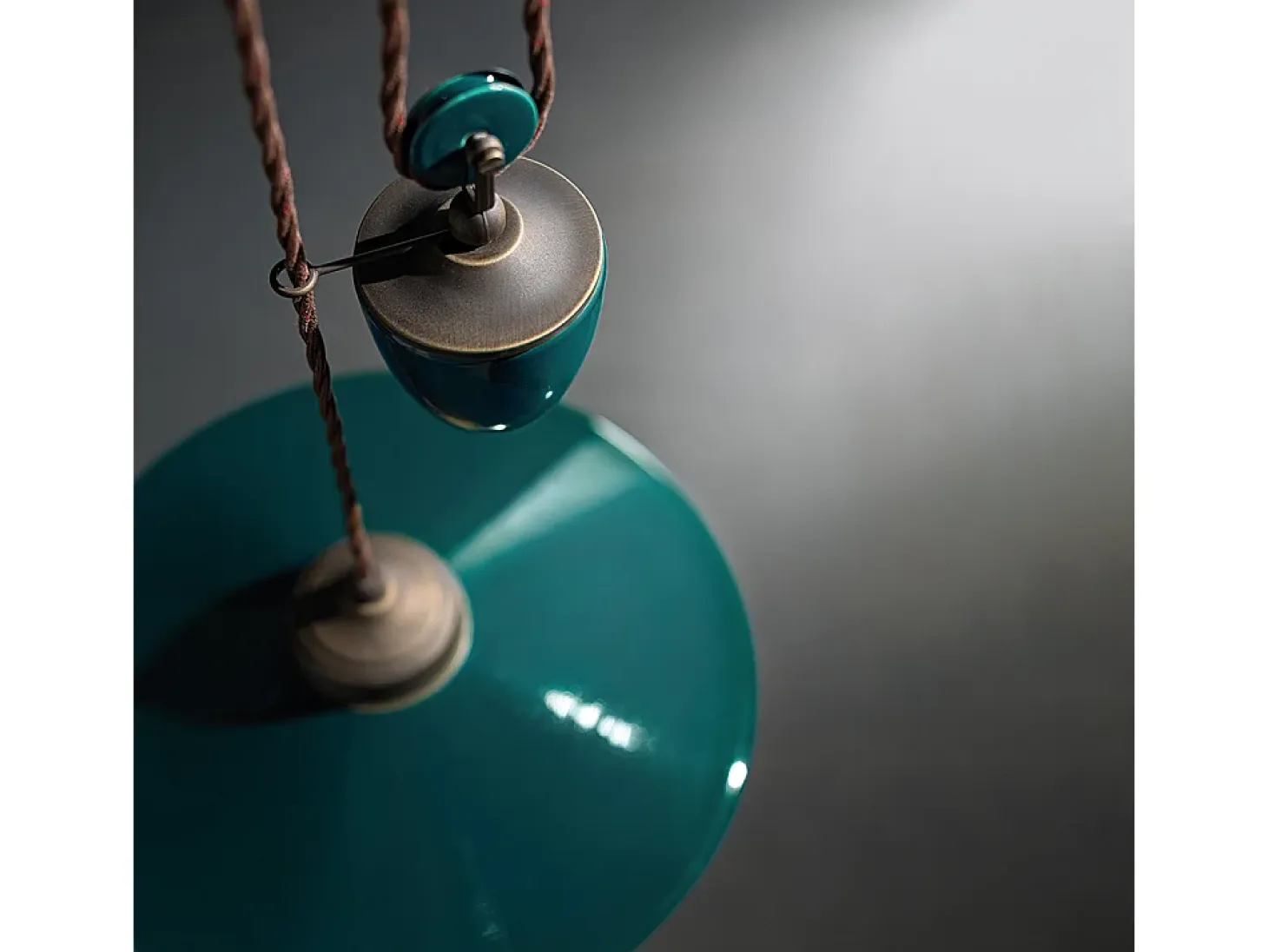 Lampadario Vintage Country Saliscendi Ferro E Ceramica Verde 1 Luce E27