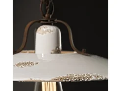 Lampadario Vintage Country Ferro E Ceramica Bianco 1 Luce E27 30Cm