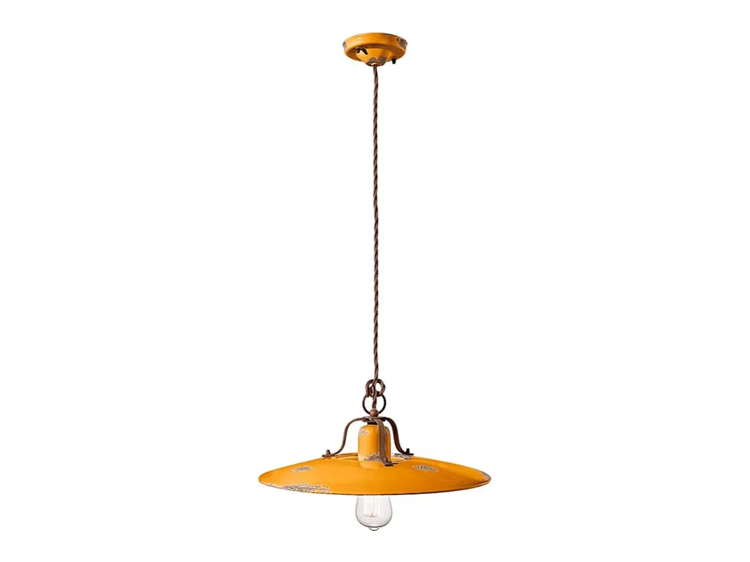 Lampadario Vintage Country Ferro E Ceramica Giallo 1 Luce E27