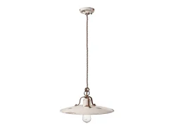 Lampadario Vintage Country Ferro E Ceramica Bianco 1 Luce E27
