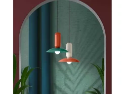 Lampadario Vintage Decò Pau Ceramica Arancio Pokè E Crema 1 Luce E27