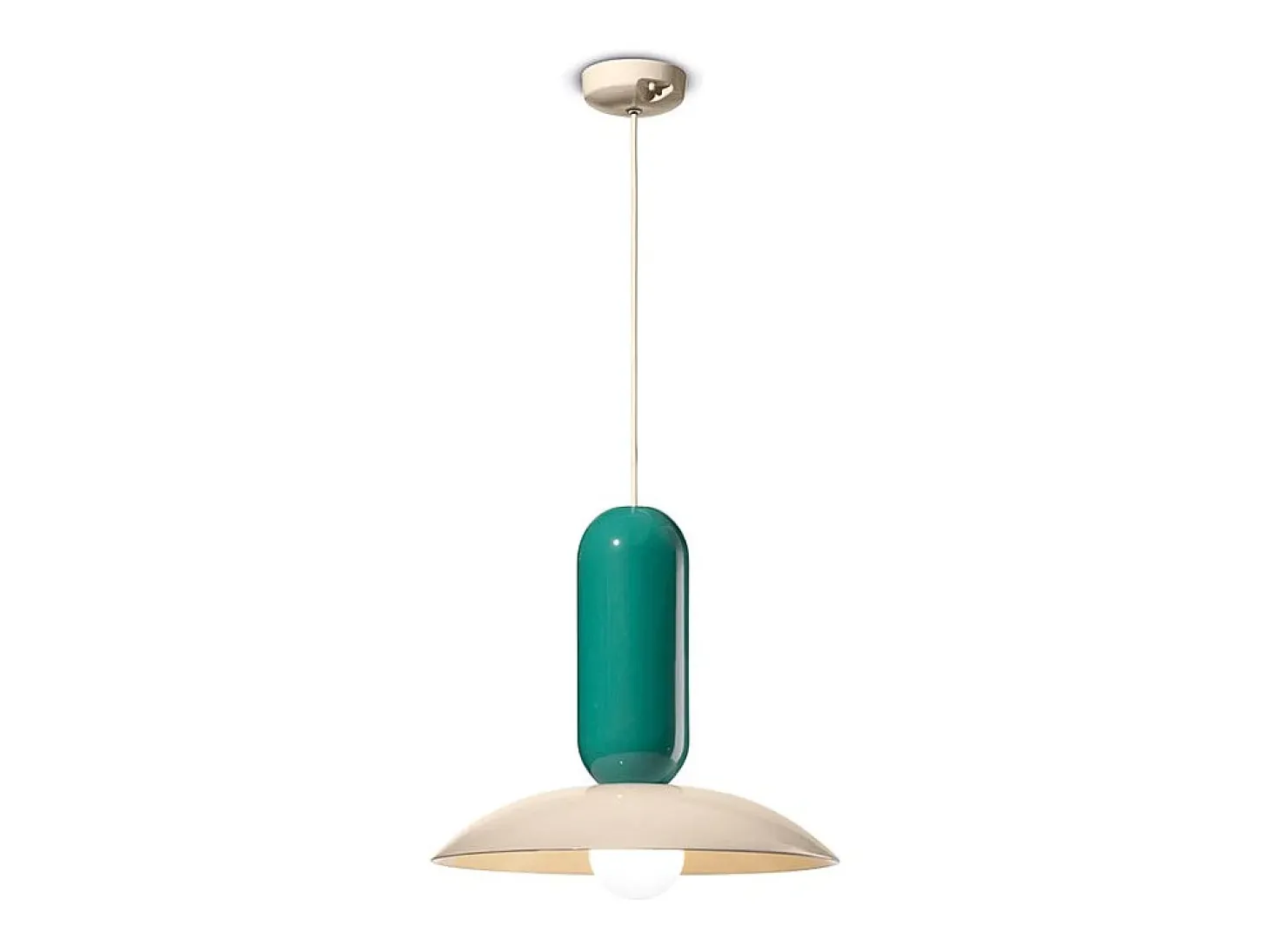 Lampadario Vintage Decò Pau Ceramica Arancio Pokè E Crema 1 Luce E27