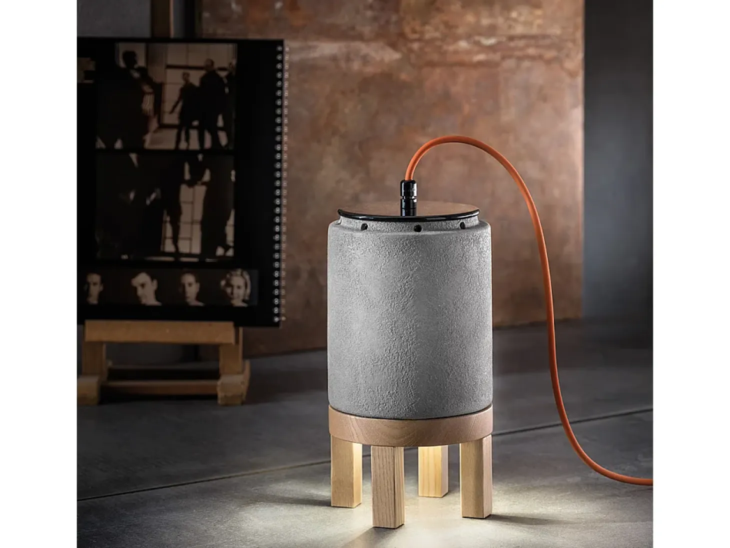 Lampadario Vintage Mateca Ferro E Ceramica Cemento 1 Luce E27