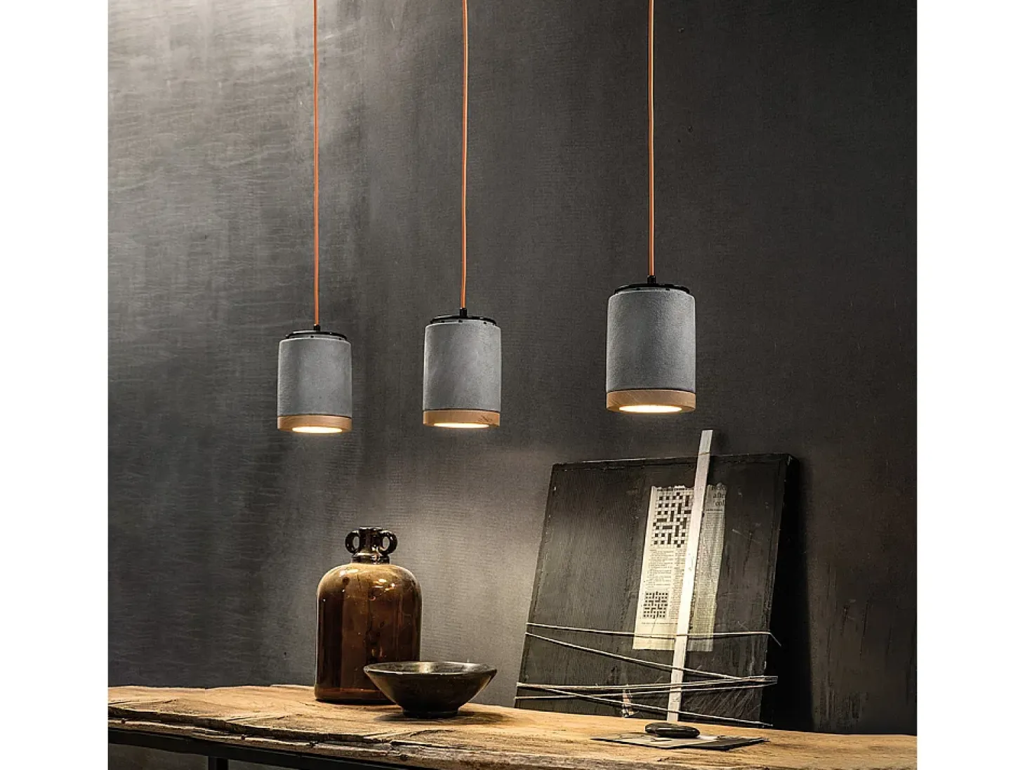 Lampadario Vintage Mateca Ferro E Ceramica Cemento 1 Luce E27