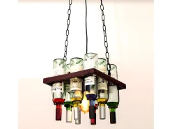 Lampara Colgante Bodega 1xe27 Marron Rustico 8 Botellas De