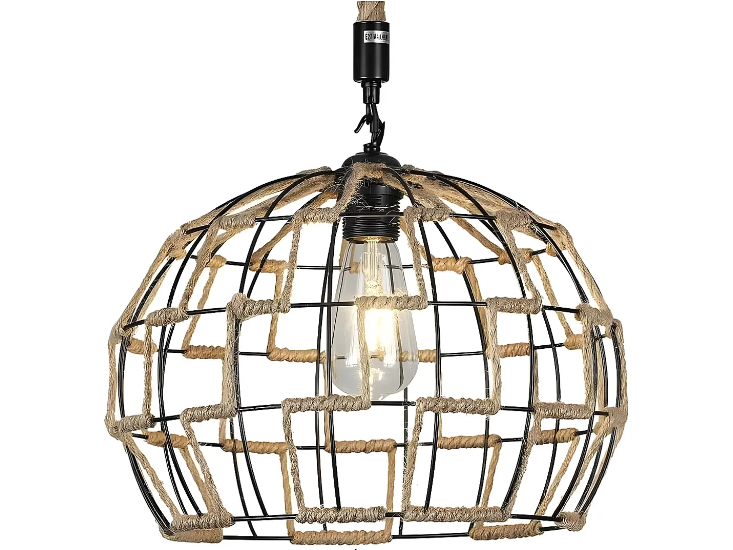 Lampara Colgante Con Cuerda Yute De Una Luz