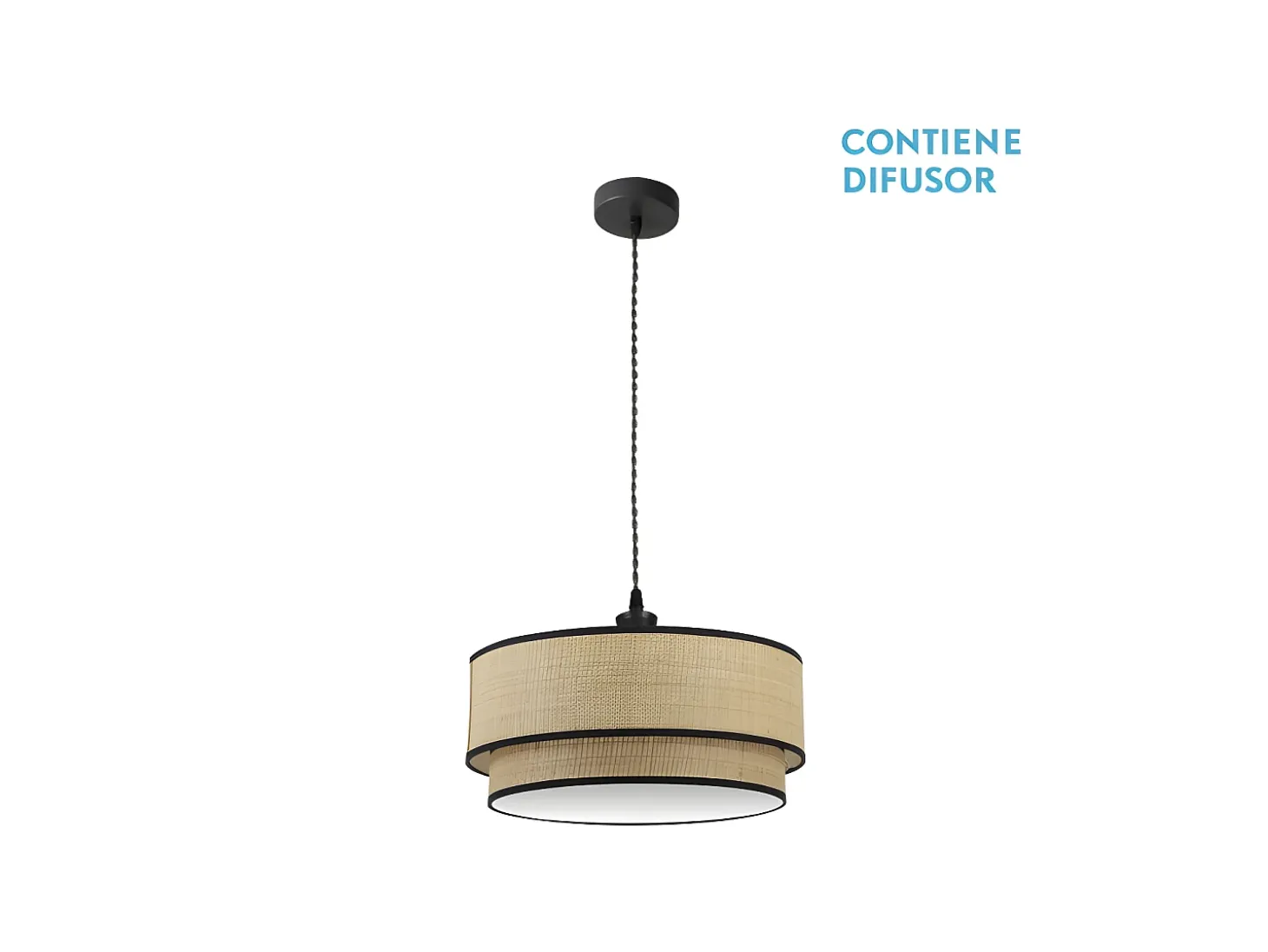 Lampara Colgante De 2luces Modelo Roque Natural/negro