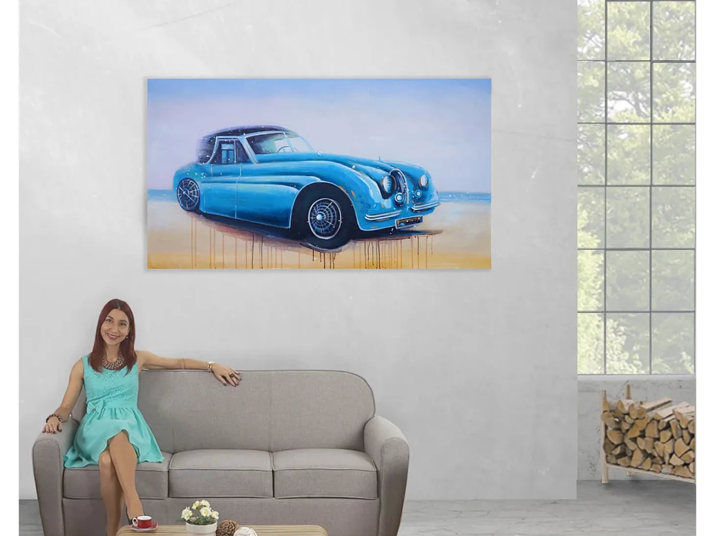Óleo coche vintage pintado a mano