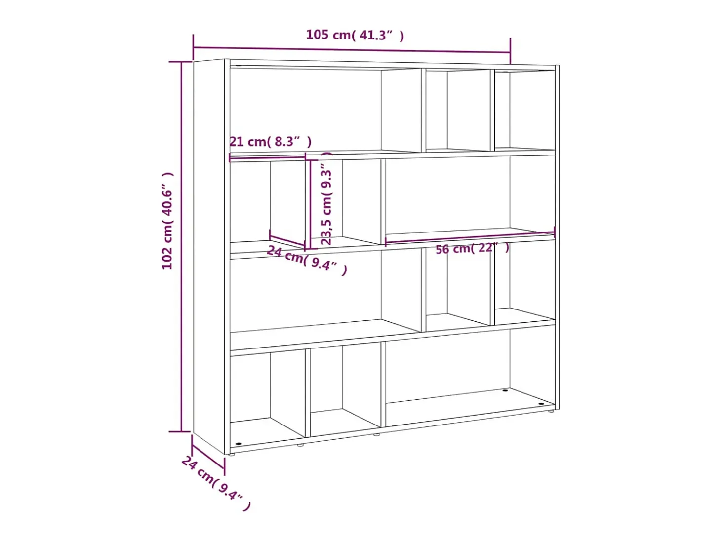Librería/Separador de ambientes Roble Ahumado 105x24x102 cm