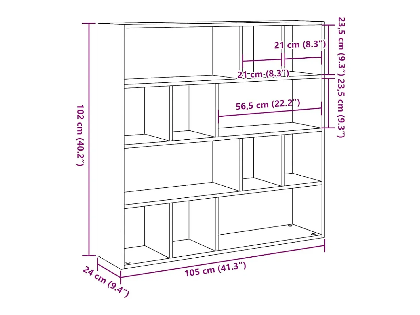 Librería/Separador de ambientes madera vieja 105x24x102 cm