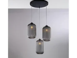 Lámpara colgante Ankara negra con cristal espejo gris rayado y cables orientables, 3 luces