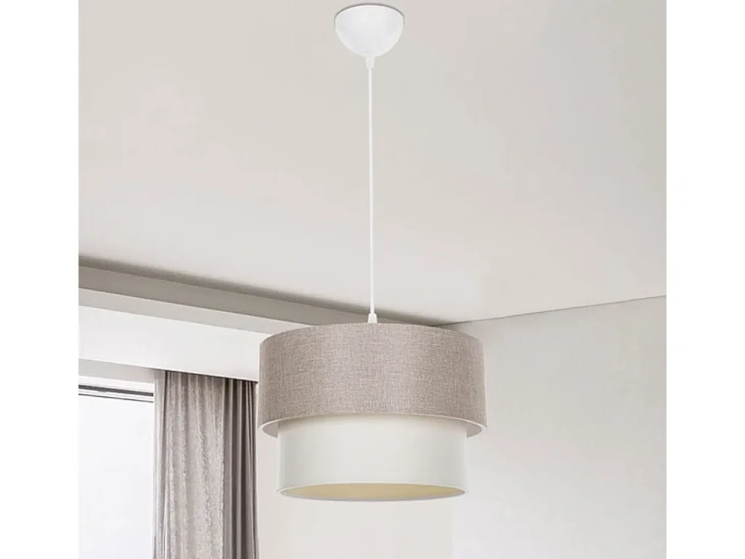 Lámpara Colgante Beige E27 D30x72cm Con Tejido PVC