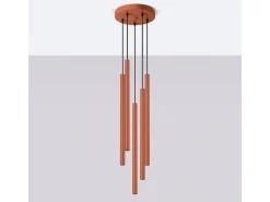 Lámpara colgante Brill moderno de acero - 5 fuentes luminosas 3000K - L.25 x A.104 cm - ocre rojo