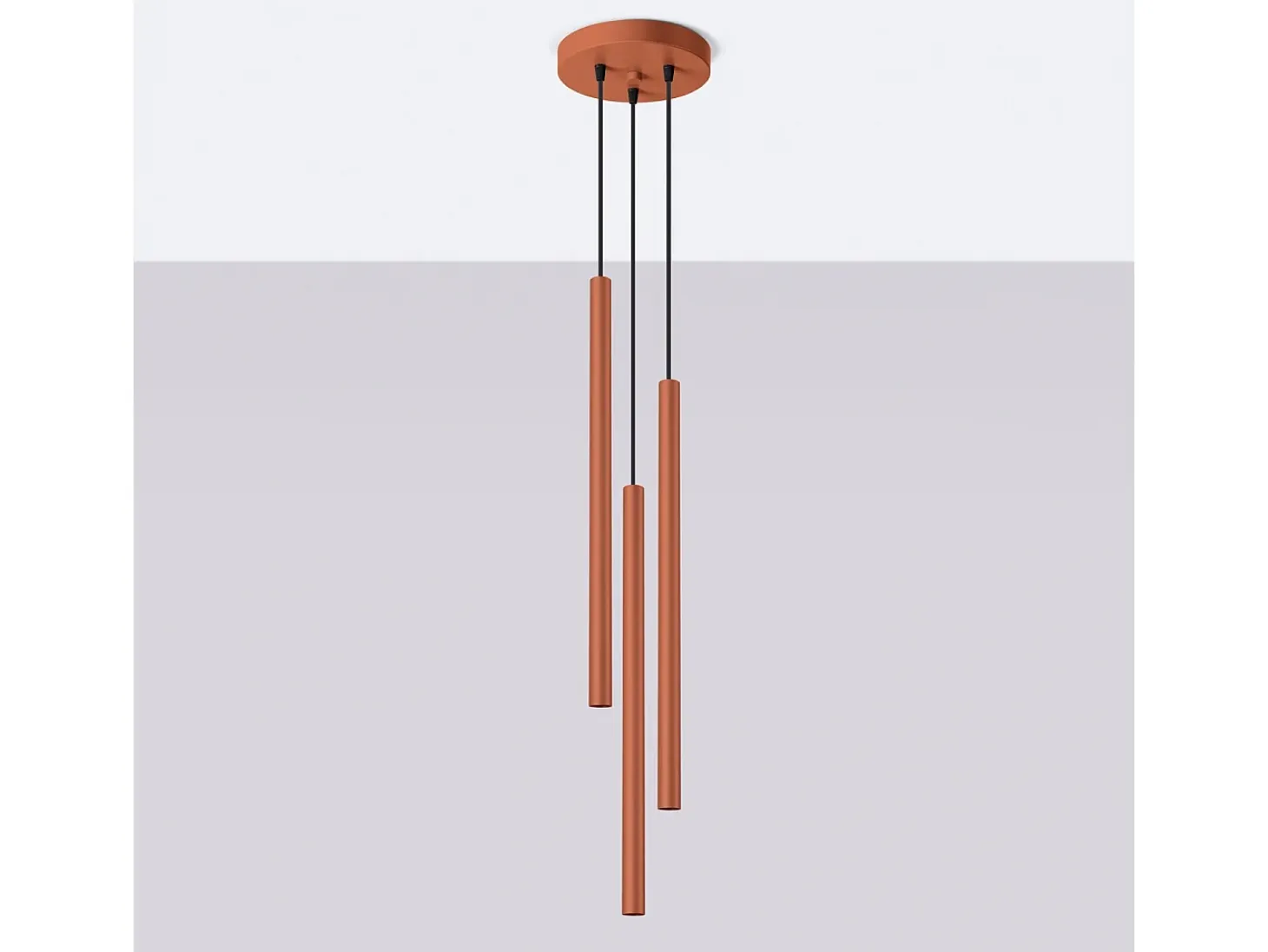 Lámpara colgante Brill moderno de acero - 3 fuentes luminosas 3000K - L.19,5 x A.104 cm - ocre rojo