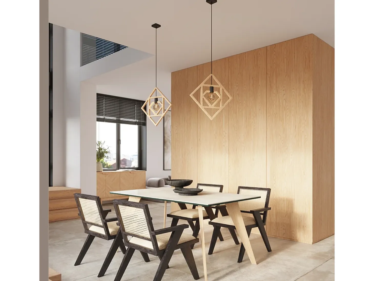 Lámpara Colgante Caro Moderno De Madera - 1 Fuentes Luminosas - L.50 X A.145 Cm - Madera Natural/Negro