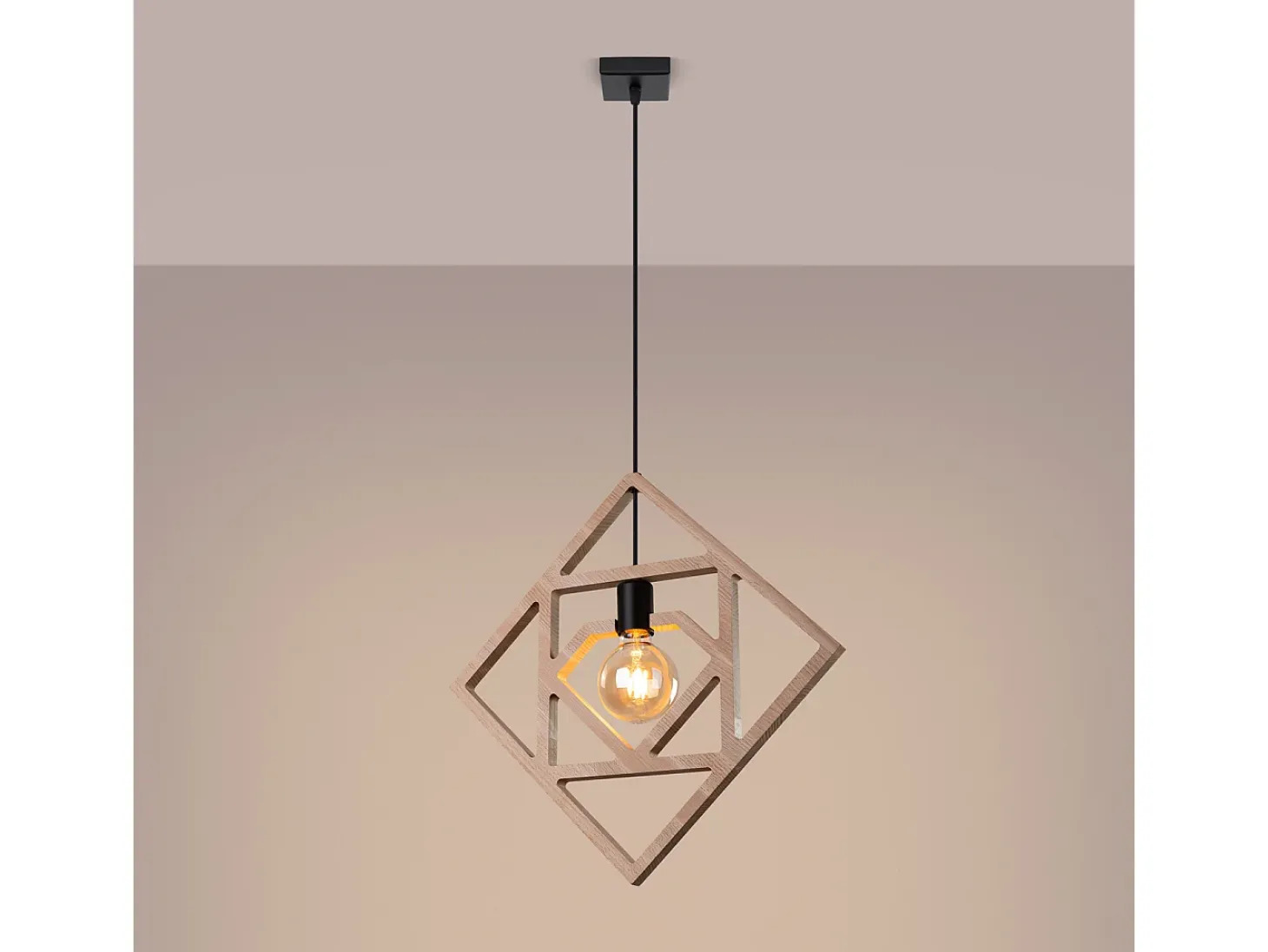 Lámpara Colgante Caro Moderno De Madera - 1 Fuentes Luminosas - L.50 X A.145 Cm - Madera Natural/Negro