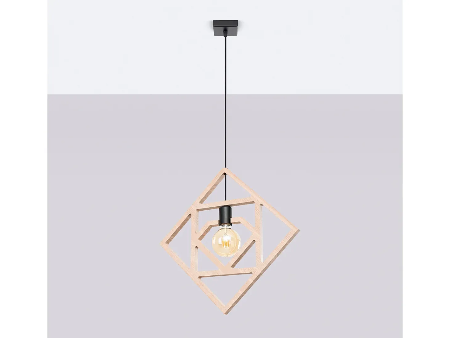 Lámpara Colgante Caro Moderno De Madera - 1 Fuentes Luminosas - L.50 X A.145 Cm - Madera Natural/Negro