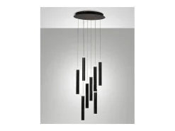 Lámpara colgante circular Fabas Luce Prado de 8 luces - LED regulable de 52 W - Rosetón redondo negro mate