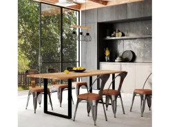 Lámpara colgante de 3 luces en madera de eucalipto y metal negro - Abby