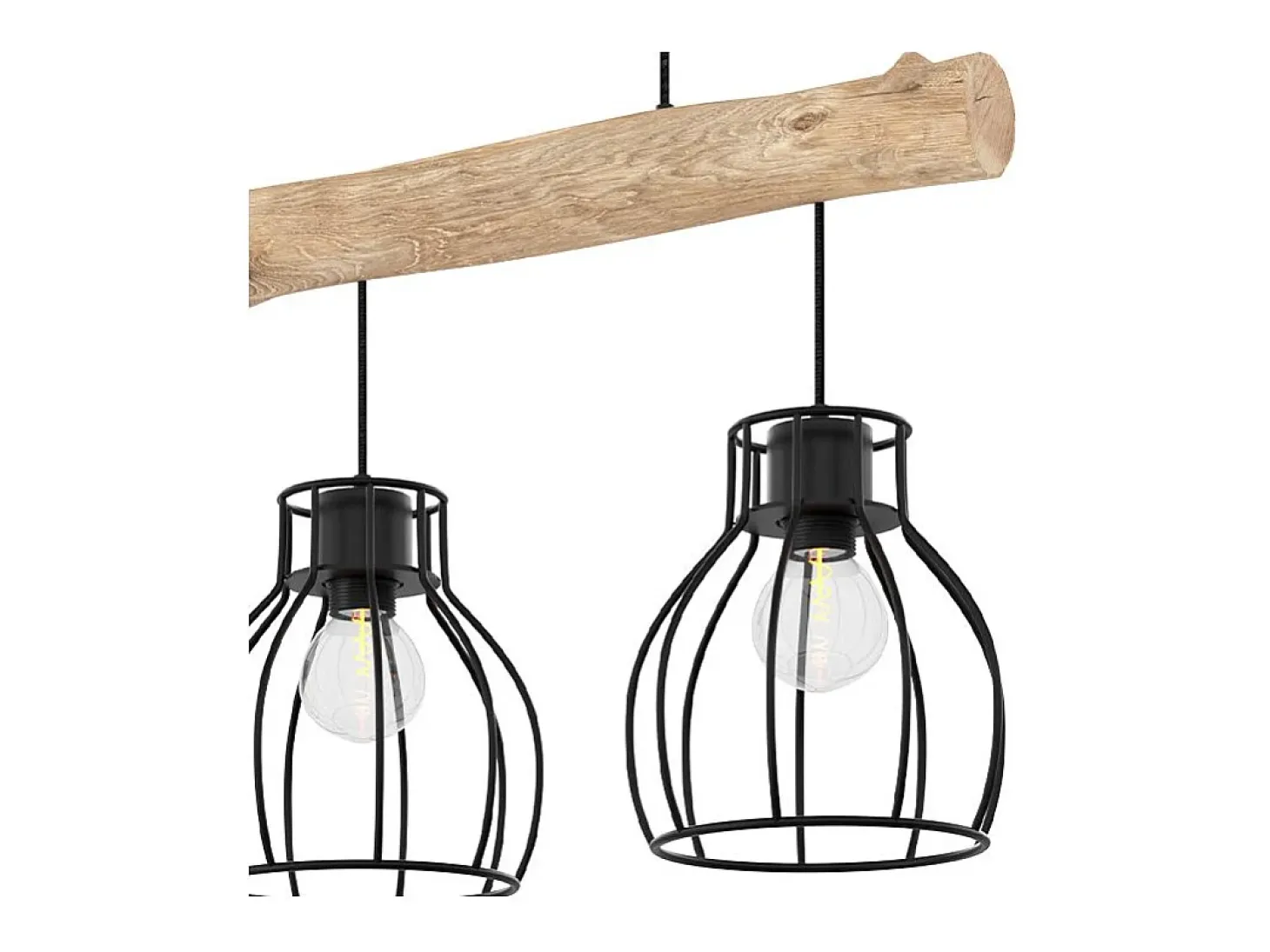 Lámpara colgante de 3 luces en madera de eucalipto y metal negro - Abby