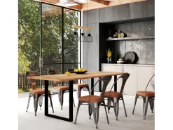 Lámpara colgante de 3 luces en madera de eucalipto y metal negro - Abby