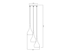 Lámpara colgante de 3 pantallas de metal dorado brillante, L. 36 x H. 138 cm, OSARA