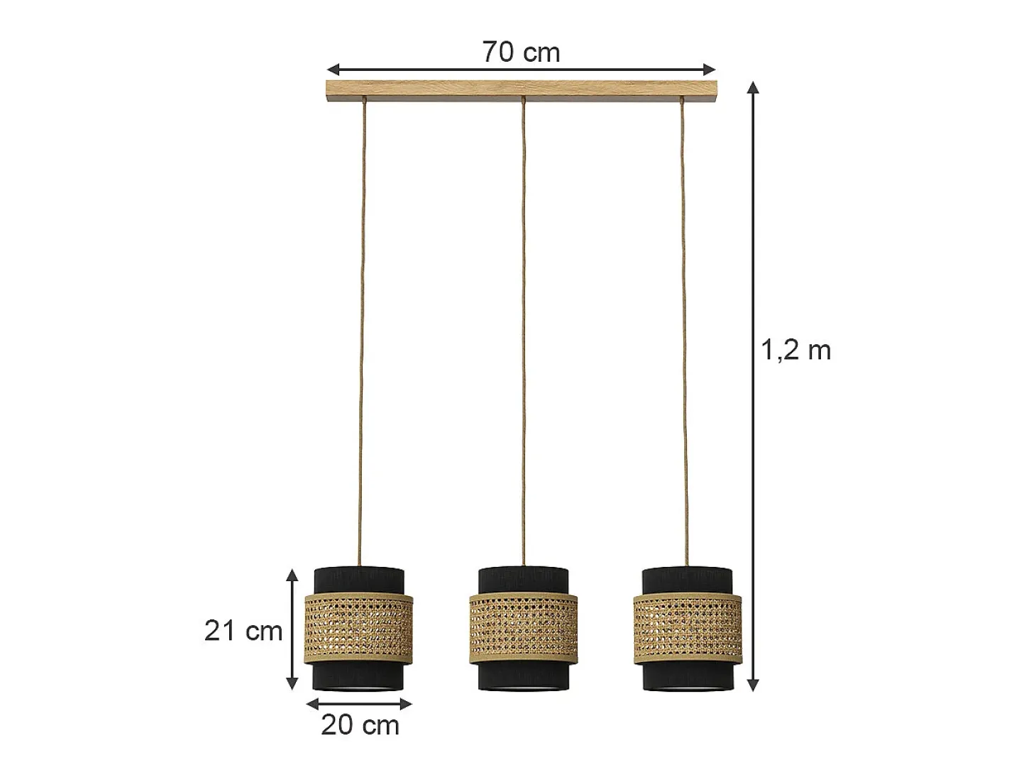 Lámpara colgante de 3 piezas negro 70x70x120 morten