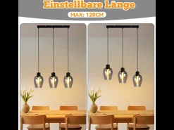 Lámpara colgante de mesa de comedor Nettlife negra - Lámpara colgante vintage de vidrio ahumado con una sola llama E27 sin fuente de luz